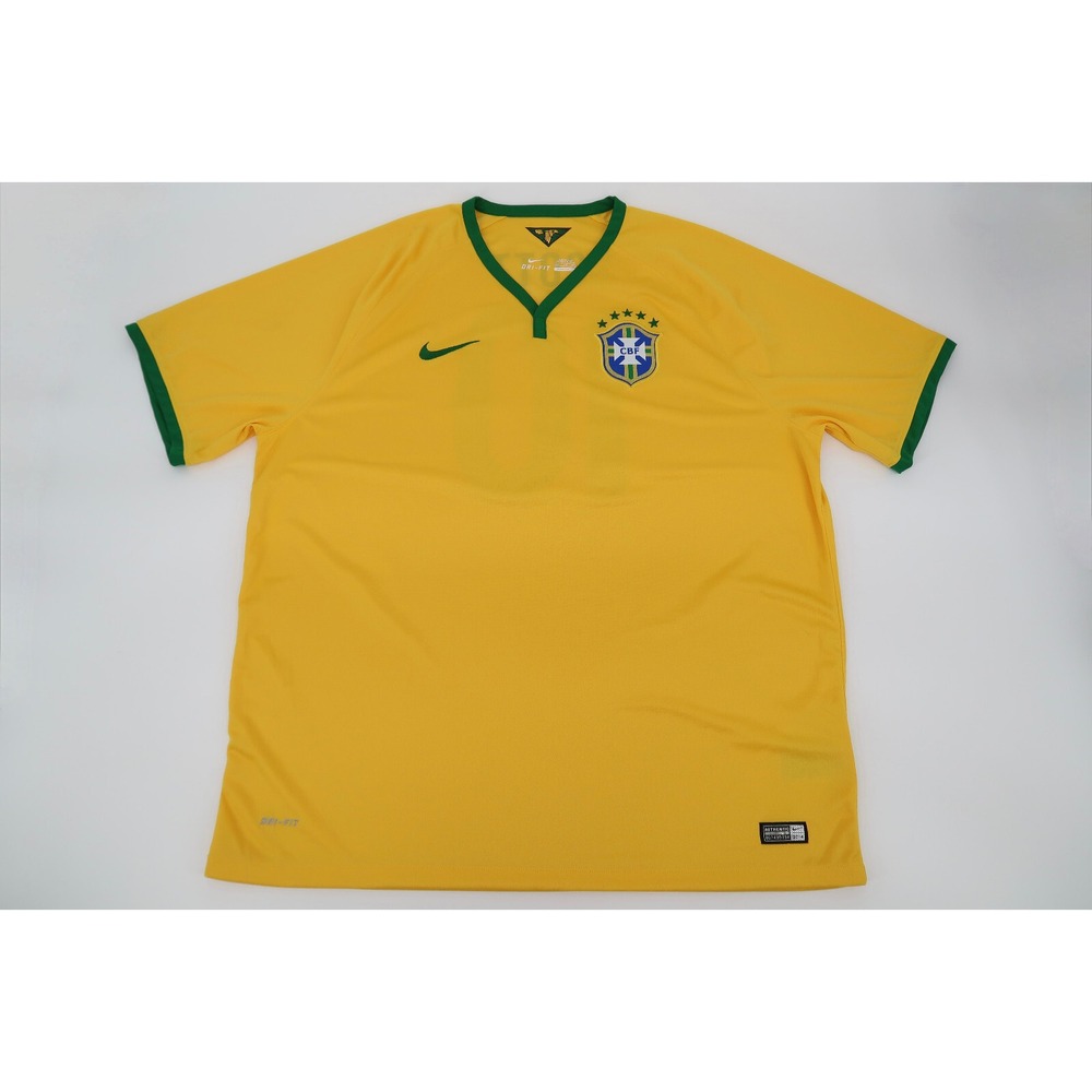 Nike Brasil CBF Home Jersey 2014 575280 Yellow Green Dri-Fit Brazil Mens XXL